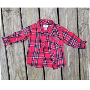 Old Navy Button Down Flannel Shirt Christmas Plaid Toddler Girls Sz 18-24 Mos